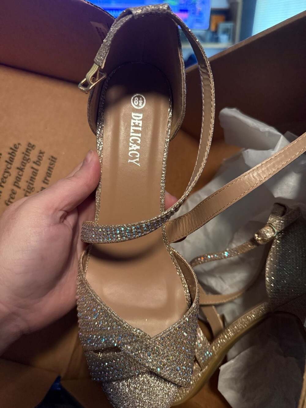 Delicacy Rhinestone Ankle Strap Heels Gold Size 8.5